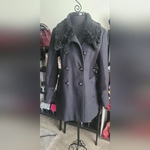Beautiful Grey Military Jacket with Faux Fur Neckline